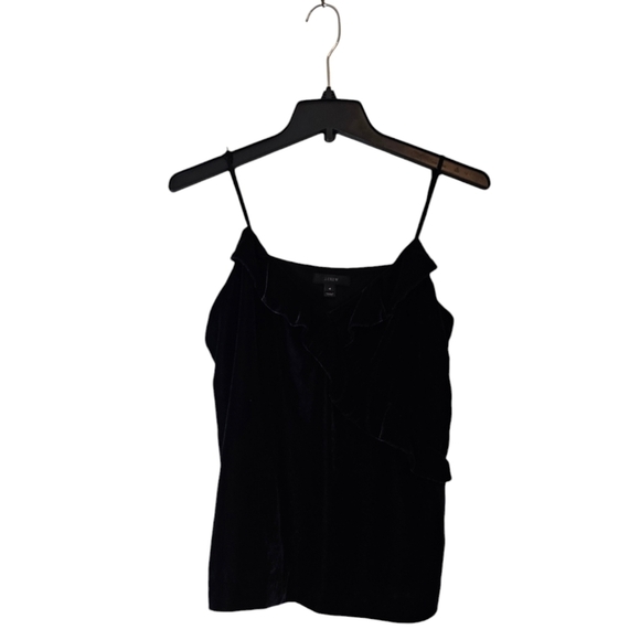 J. Crew Black Velvet V Neck Ruffle Tank Top 4 Preowned - Picture 7 of 9